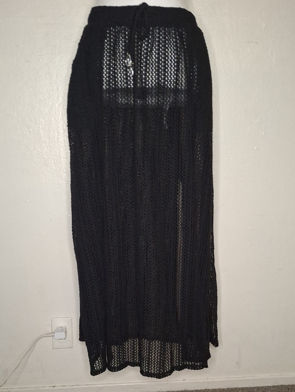 Womens Black Crochet Maxi Skirt
